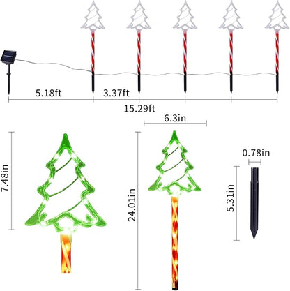 Solar Christmas Pathway Lights Outdoor Decorations, 8 Modes Xmas Tree Candy Lights Waterproof Led Garden Stake Lights for Walkway Yard Lawn Porch Holiday Decor 5-Pack (Red Green Xmas Tree Lights) BRIGHTDECK