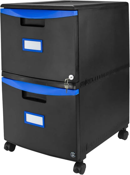 Storex 61314A01C File Cabinet, 1-Pack, Black/Blue - LeafyLoom