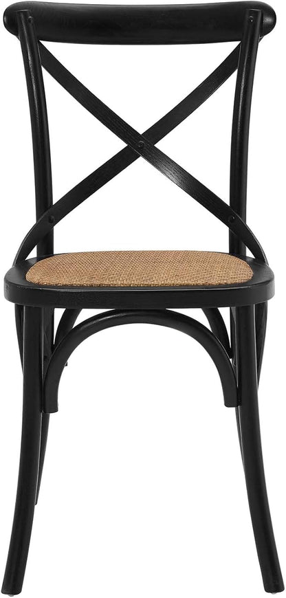 Modway Gear Rustic Modern Farmhouse Elm Wood Rattan Dining Chair in Black - LeafyLoom