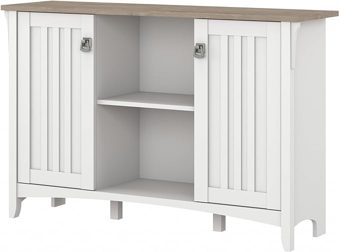 Bush Furniture Salinas Accent Storage Cabinet with Doors in Pure White and Shiplap Gray - LeafyLoom