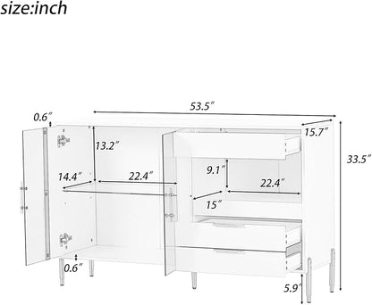 Merax Sideboard Buffet Cabinet with Storage, Light Luxury Style with Acrylic Doors & 3 Drawers, White - LeafyLoom