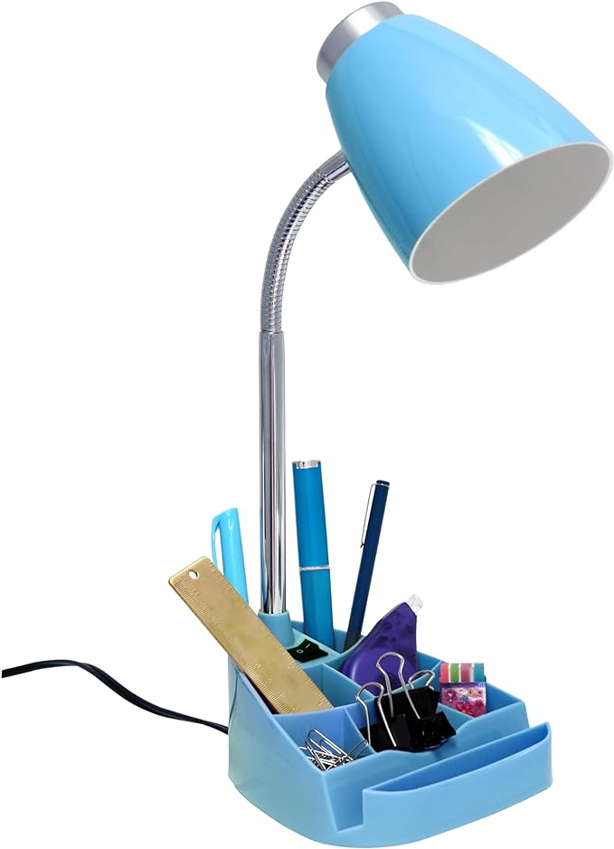 Simple Designs LD1002-BLU Gooseneck Organizer Desk Lamp with iPad Tablet Stand Book Holder, Blue - LeafyLoom