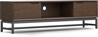 SIMPLIHOME Banting SOLID HARDWOOD Wide Modern Industrial Media Stand for TVs up to 80 inches for The Living Room and Entertainment Center, 72 inch, Walnut Brown - LeafyLoom