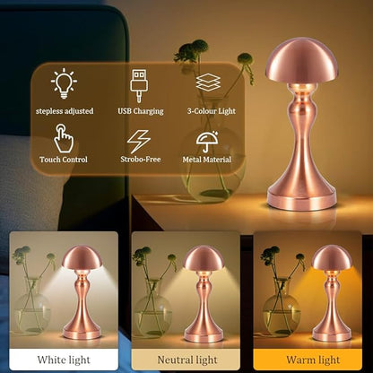 Portable LED Table Lamp, 3-Levels Brightness Metal Desk Lamp, 3 Color Touch Control Rechargeable Lamp, Night Light, Bedside Lamp,Dining Room Lamp (Rose Gold) - LeafyLoom