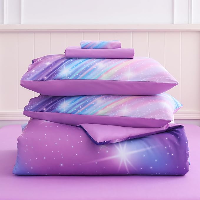 Full Size Bedding Sets Kids Bedding Sets for Girls,Galaxy Bedding 7pieces Glitter Pink Comforter Colorful Comforter Full Size Comforter Sets for Teen Girls(Twill Rainbow) - LeafyLoom