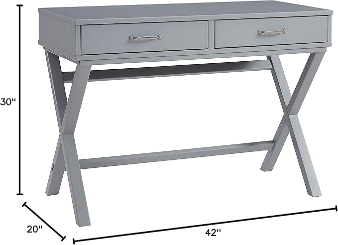 Linon Grey Campaign Style Sawyer Desk - LeafyLoom