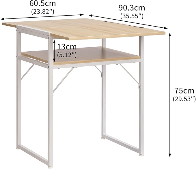 Minimalist Folding Table, Study Desk with Storage Shelf, Small Desk, Portable Computer Desk for Home, Office, Light Brown - LeafyLoom