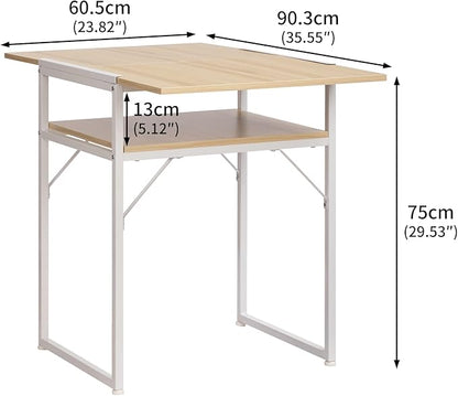 Minimalist Folding Table, Study Desk with Storage Shelf, Small Desk, Portable Computer Desk for Home, Office, Light Brown - LeafyLoom