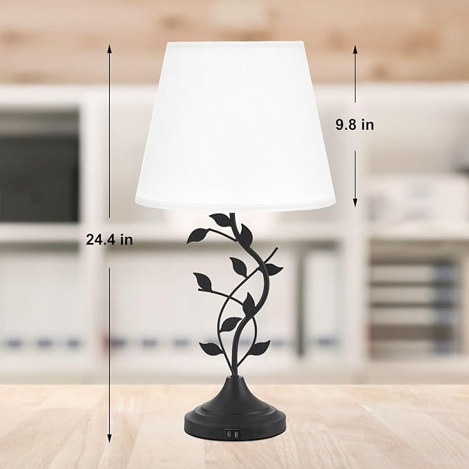 Kakanuo USB Table Lamp Bedside Lamp with USB C Charging Ports, White Traditional Nightstand Lamp Desk Lamp Large Retro Table Lamp for Bedroom and Living Room - LeafyLoom