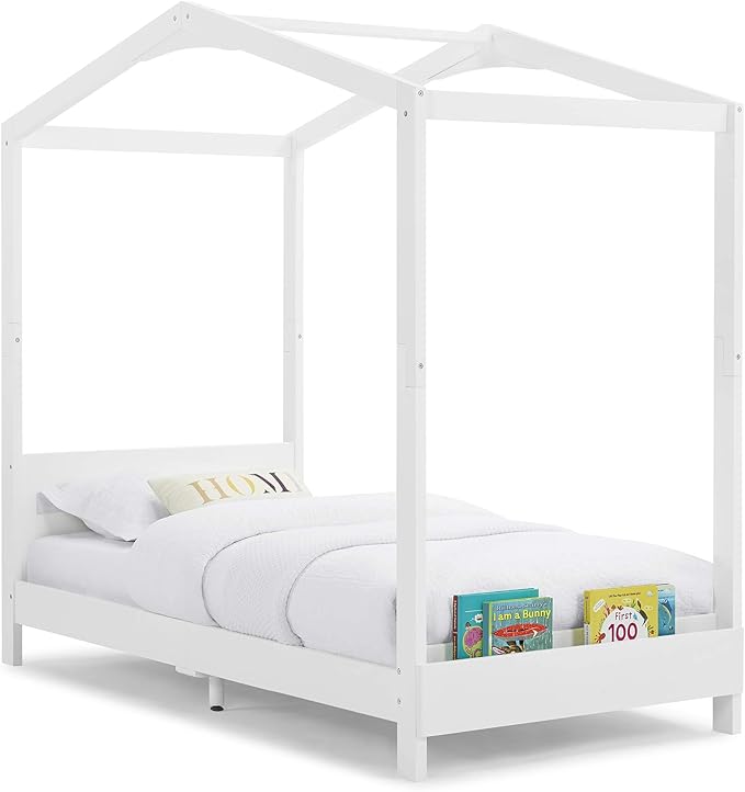 Delta Children Poppy House Wood Twin Bed, Platform Bed - No Box Spring Needed, Bianca White - LeafyLoom