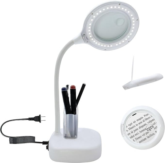 5X Magnifying Glass Lamp, 2-in-1 Magnifier Light, 36 Beads Desk Lighted and 10X Magnifiers Lamps Flexible Gooseneck Stand LED Desk Magnifiers Glass with Light Hands Free for Craft Reading - LeafyLoom