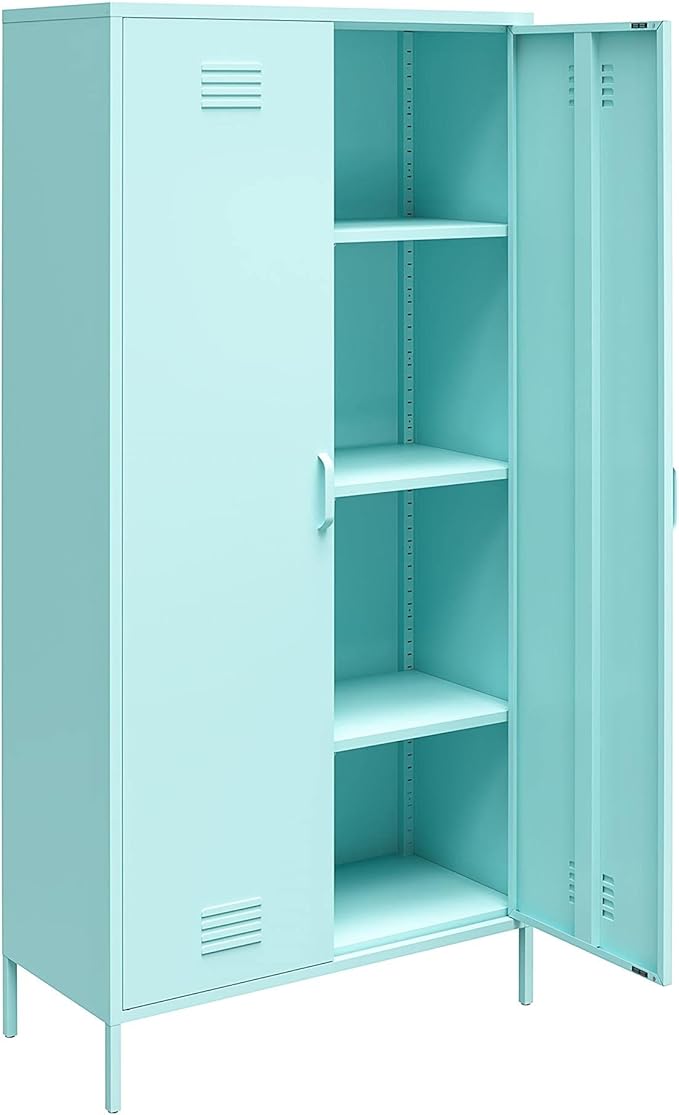 Novogratz Cache Tall 2 Door Metal Locker Cabinet, Mint - LeafyLoom