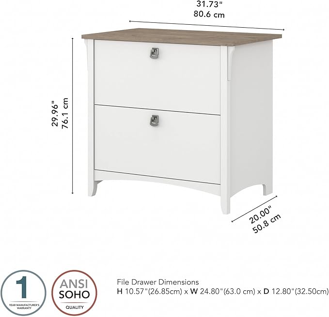 Bush Furniture Salinas 2 Drawer Lateral File Cabinet in Pure White and Shiplap Gray - LeafyLoom