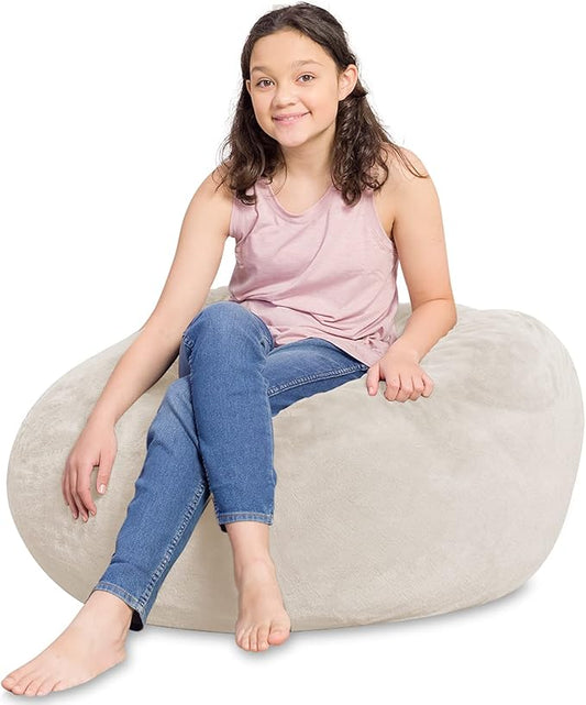 Posh Creations Bean Bag Chair for Kids, Teens, and Adults Includes Removable and Machine Washable Cover, Soft Faux Rabbit Fur - Cream, 38in - Large - LeafyLoom