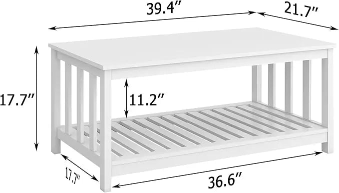 TaoHFE White Modern Coffee Table with Storage Shelf 2-Tier Living Room Table Rectangular Center Table 40 Inch Wooden Coffee Tables for Living Room Furniture for Living Room, Meeting Room, Office - LeafyLoom