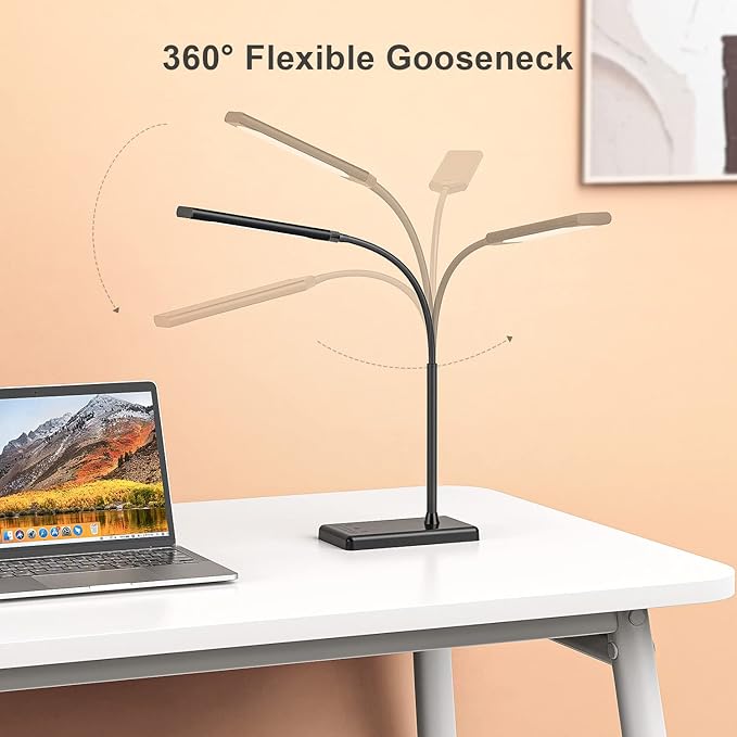 KEXIN LED Desk Touch Lamp with Wireless Charging & USB Charging Table Lamp 5 Color Modes 6 Brightness Levels Eye-Caring Gooseneck Desk Lamp for Home Office with Memory Function 1h Timer Bedside Lamp - LeafyLoom