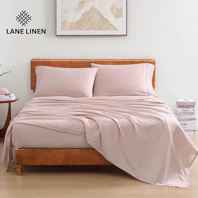 LANE LINEN 100% Organic Cotton Sepia Rose Full Sheets Set 4-Piece Pure Long Staple Percale Weave Bedding for Bed Breathable Fits Mattress Upto 15" Deep - LeafyLoom