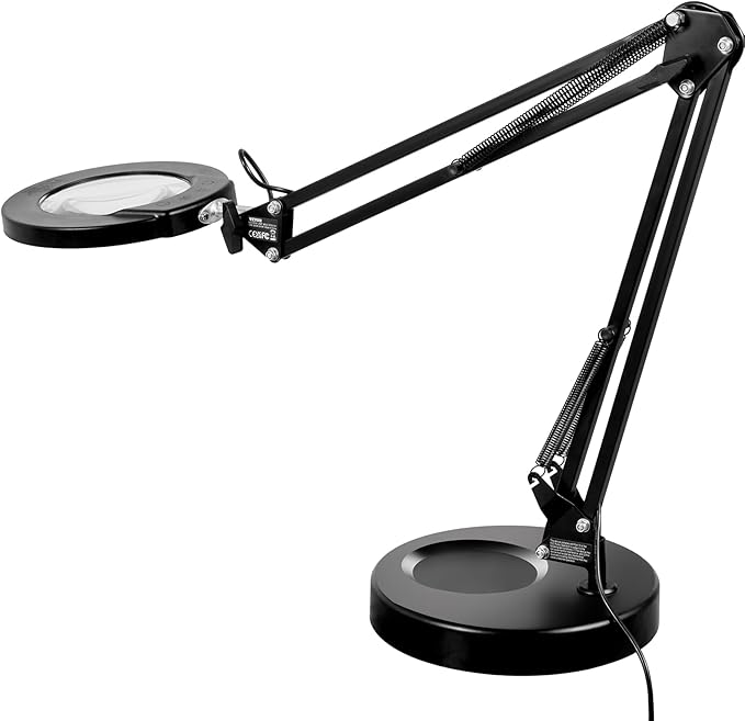 VEVOR 5X Magnifying Glass with Light and Stand, 【Upgraded】 5 Color Modes Stepless Dimmable, 4.3" Glass Lens Magnifier Desk lamp, 2-in-1 Magnifying Light and Stand for Crafts, Reading, Close Work - LeafyLoom