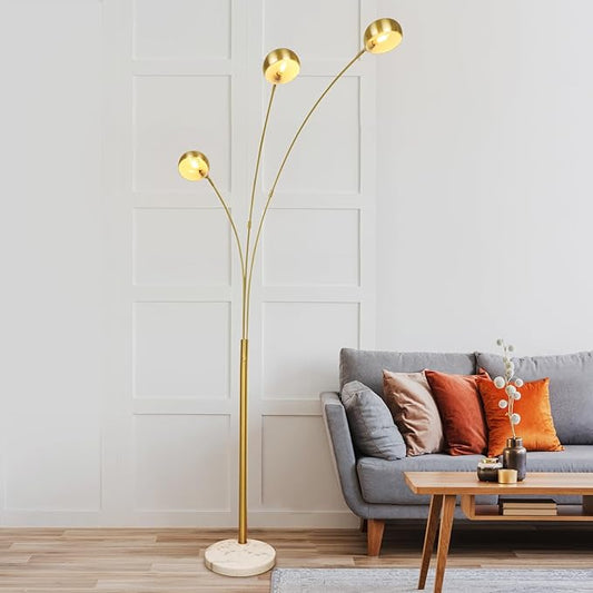 DLLT 3-Light Arc Floor Lamp, 86.6" Gold Floor Lamps for Living Room, Multi-Head LED Standing Tall Lamp with Adjustable Arms, Modern Tree Floor Lamps for Bedroom, Study, Office, E12 Bulbs Included - LeafyLoom