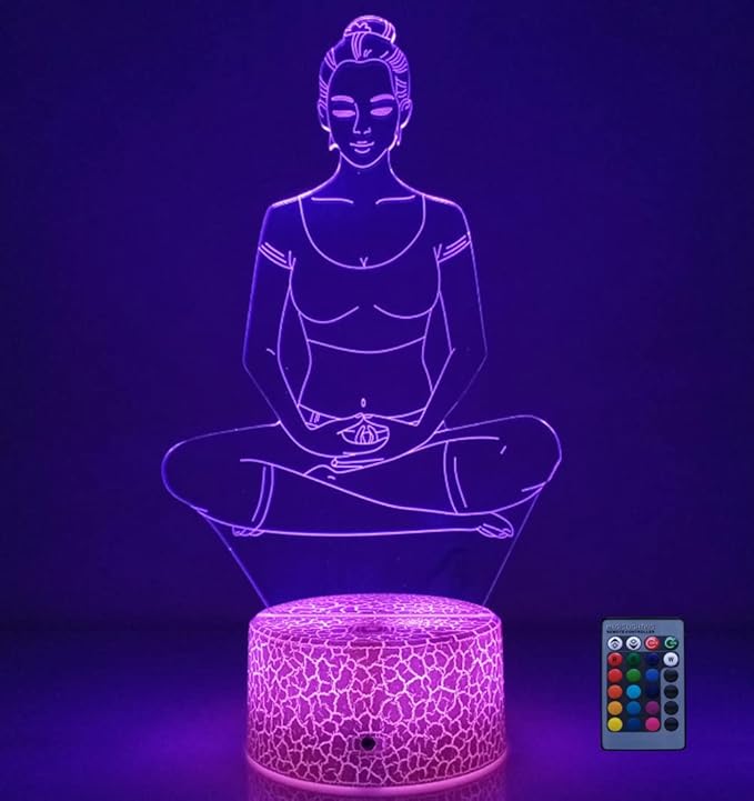 Creative 3D Yoga Meditation Night Light 16 Colors Changing USB Powered Remote Control Touch Switch Decor Lamp Optical Illusion Lamp LED Table Desk Lamp Children Kids Christmas Brithday Gift - LeafyLoom