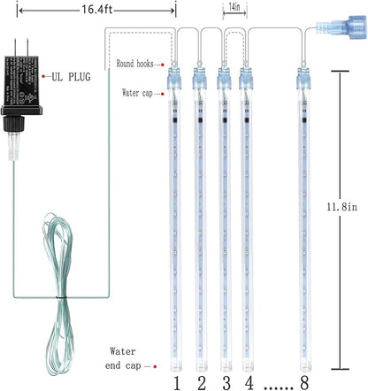 Kwaiffeo Christmas Lights, Meteor Shower Lights 12 inch 8 Tube Rain Falling Icicle Cascading Lights for Xmas Tree Halloween Decoration Wedding Party, Christmas Decorations Outdoor Yard, UL Plug Blue Kwaiffeo