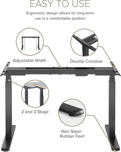 POUT TEKDEC Dual Motor 3-Stage Electric Adjustable Standing Computer Desk Base 24.4” - 51" Height for Home and Office (Black) - LeafyLoom