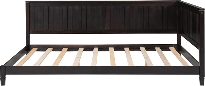 Jintop Full Size Wood Daybed with Slat Support,Sofa Bed Frame W/Backrest and Armrest,Easy to Install,for Teens Kids Girls Boys,Living Room Bedroom Apartment,Espresso - LeafyLoom