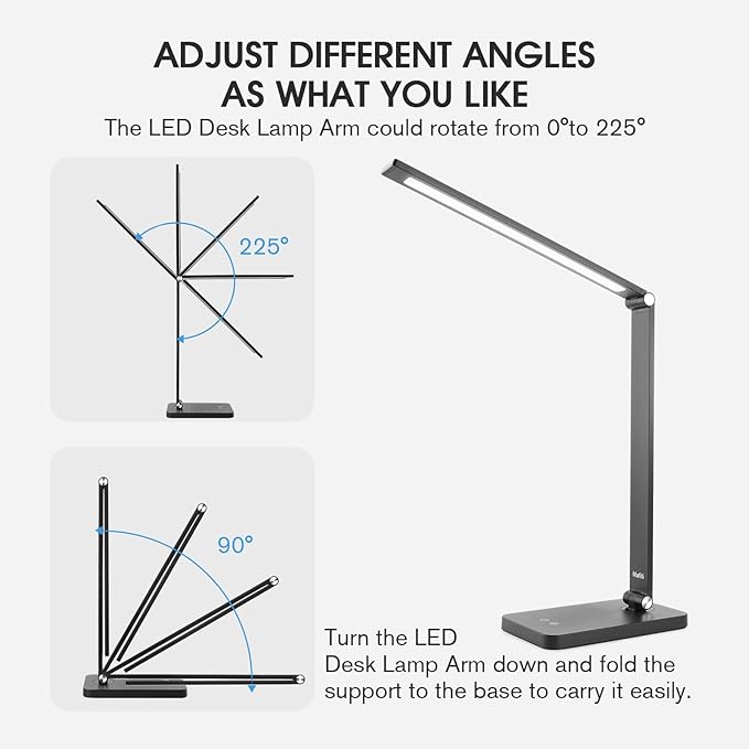 mafiti LED Desk Lamp for Home Office,Touch Desk Light 5 Light Modes 3 Brightness,Foldable Table Lamp with Adjustable Arm,Eye-Caring Lamp with USB Port, Bedside Lamp for working Reading Study,Black - LeafyLoom