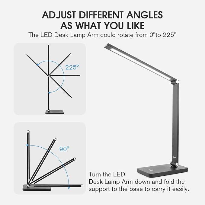 mafiti LED Desk Lamp Dimmable Table Lamp 5 Lighting Modes 3 Brightness Levels Foldable Desk Light Lamp for Home Office with Adjustable Arm, USB Charging Port, Touch Control (2 PCS) - LeafyLoom