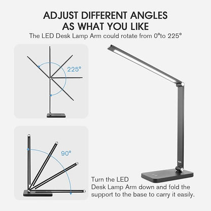 mafiti LED Desk Lamp Dimmable Table Lamp 5 Lighting Modes 3 Brightness Levels Foldable Desk Light Lamp for Home Office with Adjustable Arm, USB Charging Port, Touch Control (2 PCS) - LeafyLoom