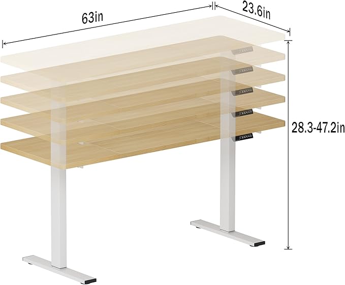 soges 63in Electric Standing Desk Ergonomic Height Adjustable Computer Desk Sit Stand Desk Home Office Desks Standing Desk, Oak - LeafyLoom