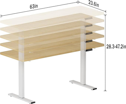 soges 63in Electric Standing Desk Ergonomic Height Adjustable Computer Desk Sit Stand Desk Home Office Desks Standing Desk, Oak - LeafyLoom