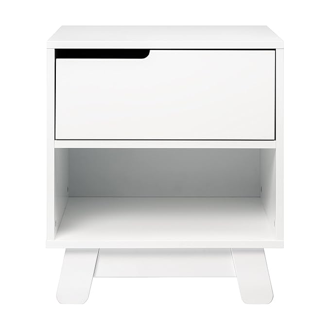 Babyletto Hudson Nightstand with USB Port in White, 1 Drawer and Storage Cubby - LeafyLoom