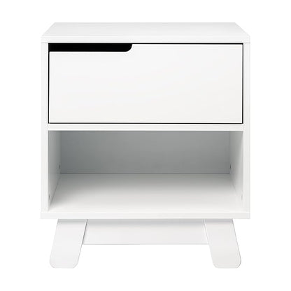 Babyletto Hudson Nightstand with USB Port in White, 1 Drawer and Storage Cubby - LeafyLoom