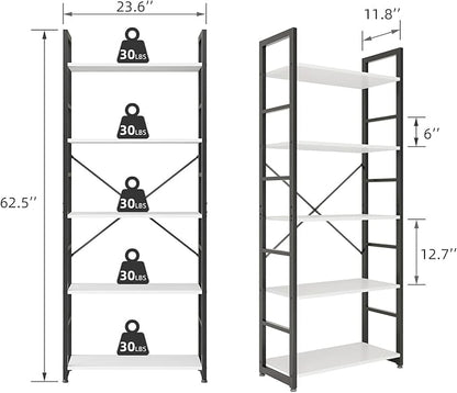 COTUBLR 5 Tier Bookshelf 24 Inch Bookcase Book Shelf Organizer Modern Tall Bookshelf Book Case Ladder Bookshelves Book Storage for Bedroom, Living Room, Home Office, Kitchen (White) - LeafyLoom