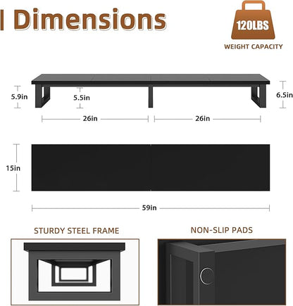 59" Large TV Riser for 32-75 inch TV, TV Riser Stand Shelf with Steel Legs, Tabletop TV Stand Riser for Home Office,Black - LeafyLoom