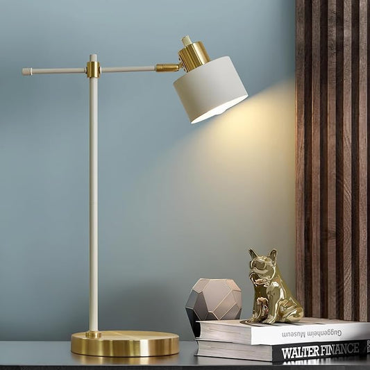 OYEARS Modern Industrial Desk Lamp for Reading LED 22.2“ Metal Table Lamp Light for Office Bedroom Study Room Living Room Nightstand Bedside Lamps Gold and Matte Black Accent (White, Bulb Included) - LeafyLoom