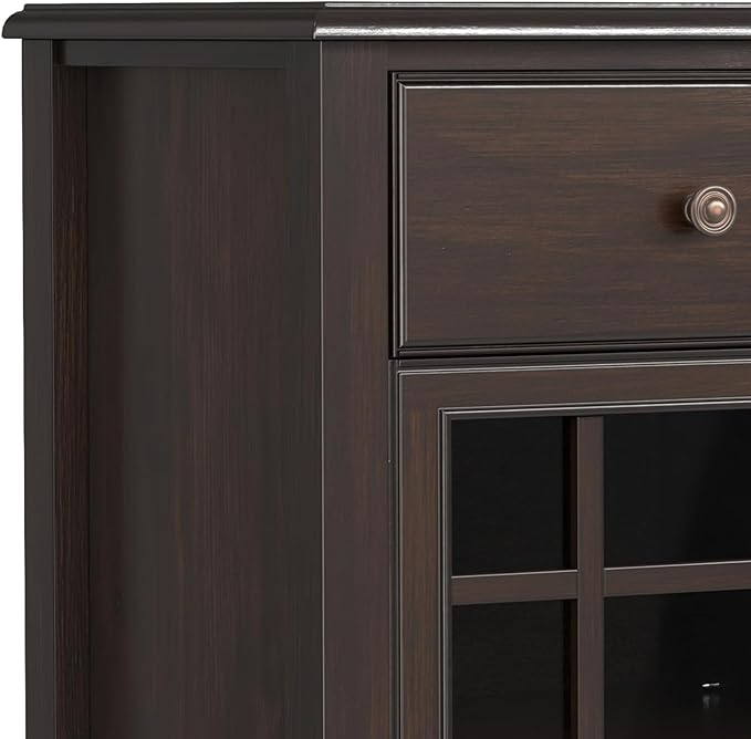 SIMPLIHOME Connaught Low Storage Cabinet, 60 inch, Chestnut Brown - LeafyLoom