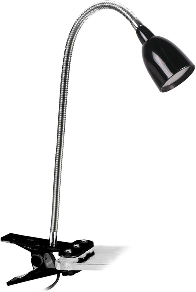 Newhouse Lighting NHCLP-LED-BLK Black Metal Flexible Clamp-Style LED Goose Neck Desk Lamp in 3000K Warm White Color Temperature with Power Adapter and 6 ft. Power Cord - LeafyLoom