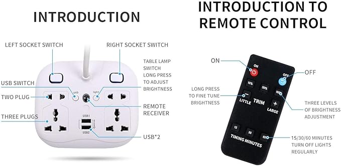 LED Desk Lamp, Adjustable Table Lamp Light with Remote Control, Eye-Caring Dimmable Office Lamp with 2 USB Charging Ports, 4 AC Power Outlets, Phone Stand, Multi Brightness Levels White - LeafyLoom