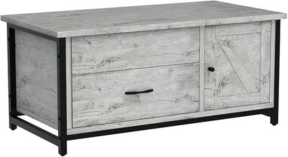 FABATO 41.7" Lift Top Coffee Table with Storage Drawer& Hidden Compartment Barn Door Cabinet Center Console Table for Living Room Farmhouse Industrial Wood (Gray) - LeafyLoom