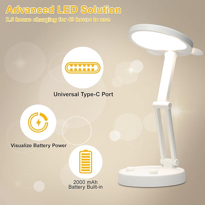 Boncoo Rechargeable Lamp, Cute Bear Battery Operated Desk Lamp Portable & Foldable, LED Cordless Lamp Dimmable with 3 Color Modes, Eye Caring Table Light Small Desk Lamps for Home Office Dorm - LeafyLoom