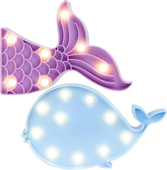 AceList Mermaid Birthday Decorations,Mermaid Ocean Party Supplies,LED Cute Mermaid Tail Night Light, Whale Table Night Lamp for Nursery Room,Bedroom,Wall Decor,Christmas,Birthday Gift for Baby - LeafyLoom