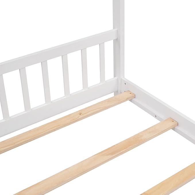 Bellemave Full Montessori Floor Bed Frame, White, Modern Style, No Box Spring Needed, Headboard Included, 275lb Weight Capacity - LeafyLoom