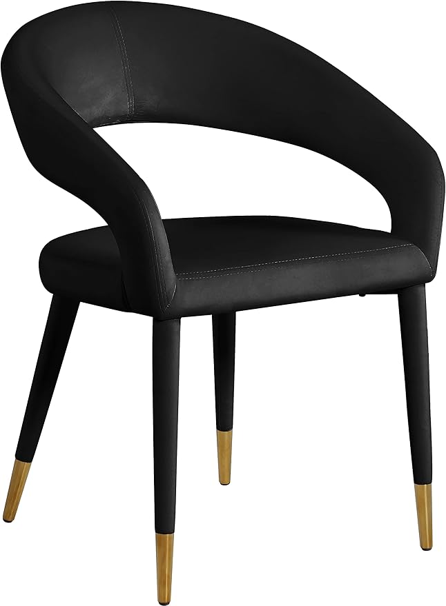 Meridian Furniture Destiny Collection Modern | Contemporary Velvet Upholstered Rounded Back Dining Chair, 23" W x 23" D x 31.5" H, Black - LeafyLoom