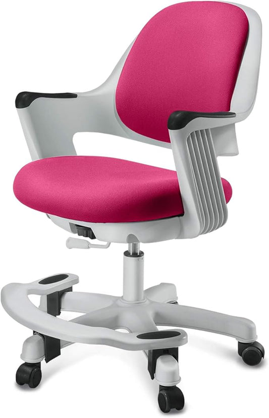 Kids Desk Chair: Ergonomic Kids Computer Chair | Adjustable Kids Office Chair with Wheels & Arms | Study Chair for Girls and Boys - Kids Chair Desk with Wheel Covers (Rosie Pink) - LeafyLoom