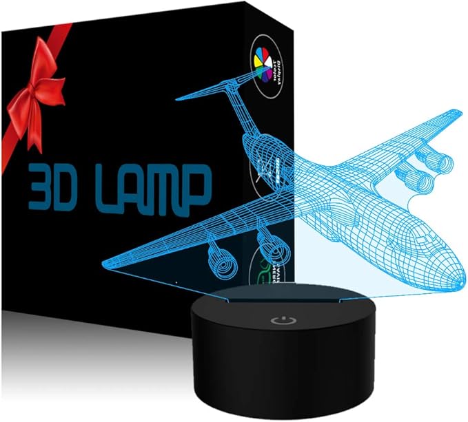 Airplane Night Light 3D Plane Illusion Lamp 7 Color Changing Touch Control with USB Cable LED Fighter Toy Table Desk Decor Lamps for Men Boys Kids Christmas Birthday Gifts - LeafyLoom