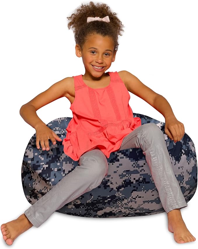 Posh Creations Bean Bag Chair for Kids, Teens, and Adults Includes Removable and Machine Washable Cover, Soft Nylon - Camo Digital, 27in - Medium - LeafyLoom