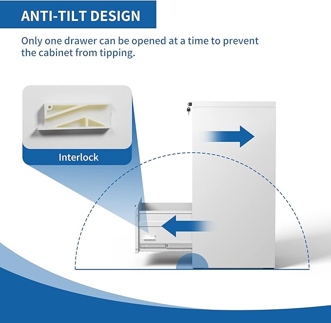 Vertical File Cabinet with Drawer, 3 Drawer File Cabinet with Lock, Filing Cabinets for Home Office, Hanging Files for A4/ Legal/Letter, White - LeafyLoom