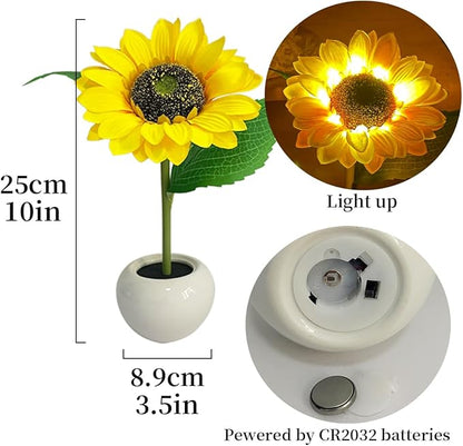 Sunflower Lamp Artificial LED Sunflower Flowers with Ceramic Pot Table Lamp Night Light for Home Office Decor House Decorations Gift Idea (1Sunflower) - LeafyLoom